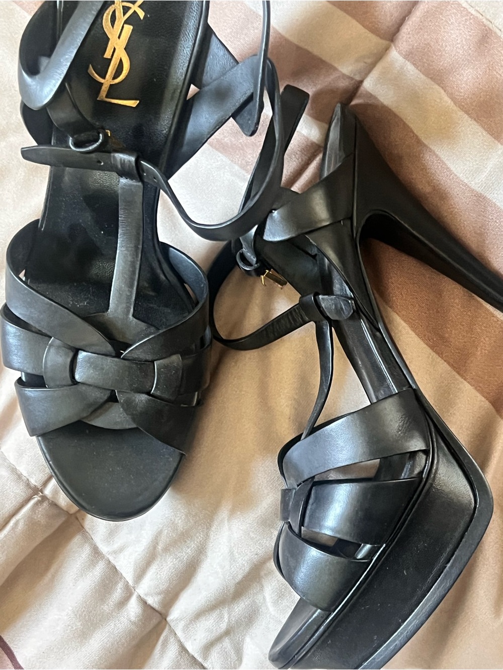 Saint Laurent Black Leather Knotted Platform Heels